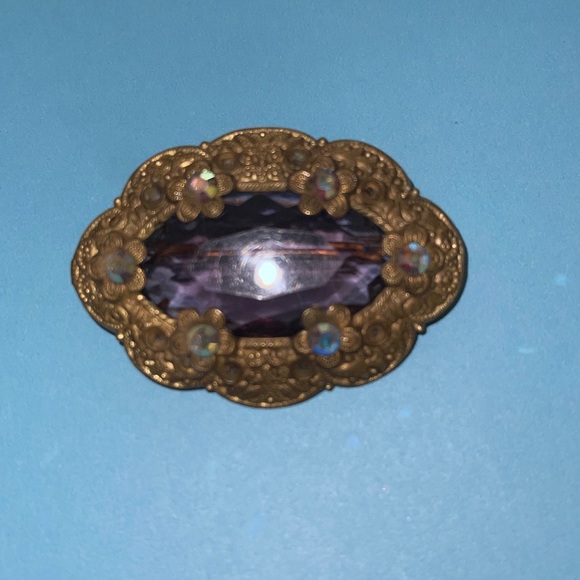 BEAUTIFUL VINTAGE C-CLIP PIN WITH PALE MAUVE STONE - Picture 2 of 6
